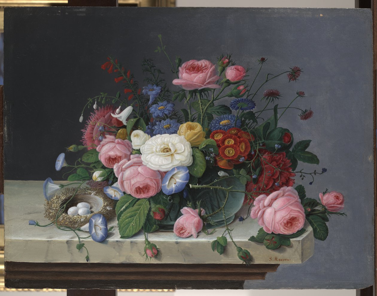 Naturaleza muerta con flores y nido de pájaro, después de 1860 de Severin Roesen