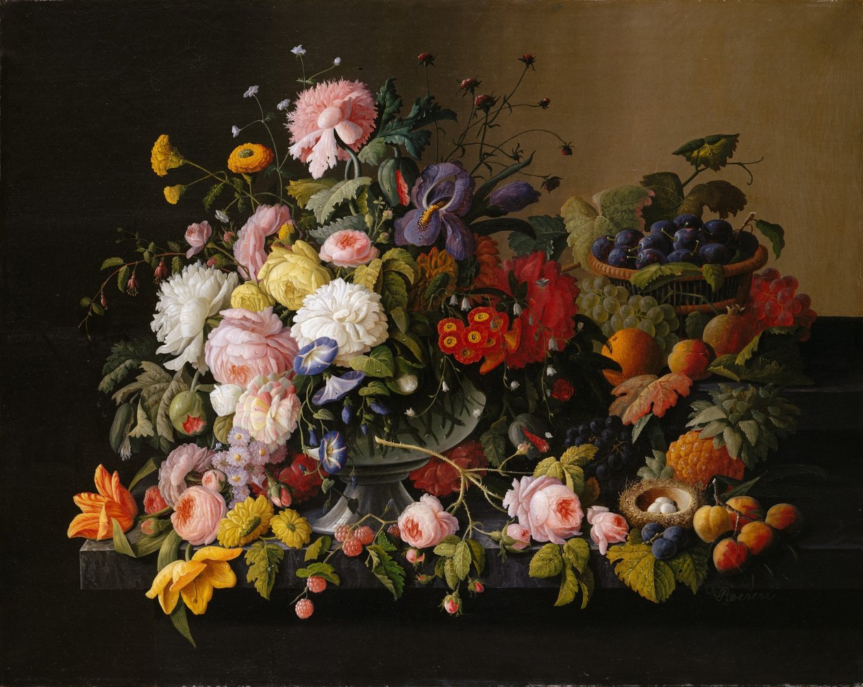 Naturaleza muerta: Flores y frutas de Severin Roesen