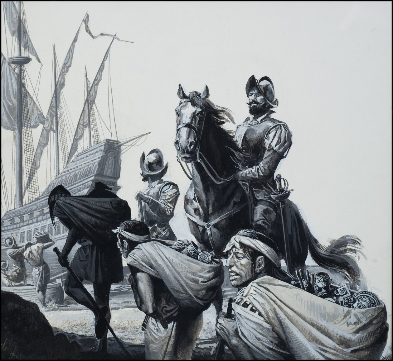 Transporte de oro por Panamá (gouache sobre papel) de Severino Baraldi