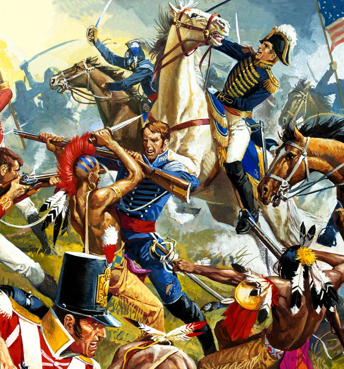 Indios americanos contra soldados americanos (gouache sobre papel) de Severino Baraldi