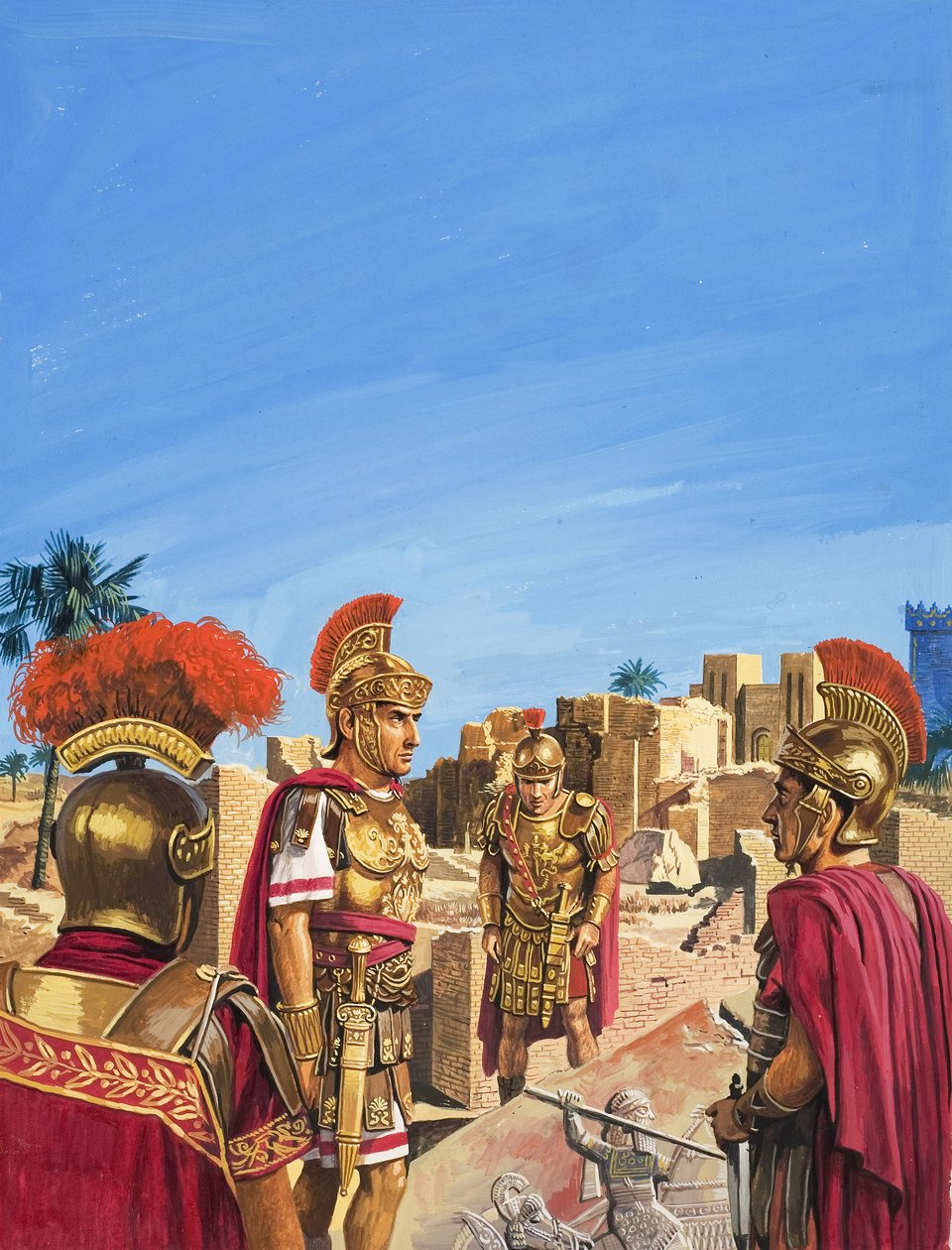 Romanos admirando restos de la Edad de Oro de Babilonia (gouache sobre papel) de Severino Baraldi