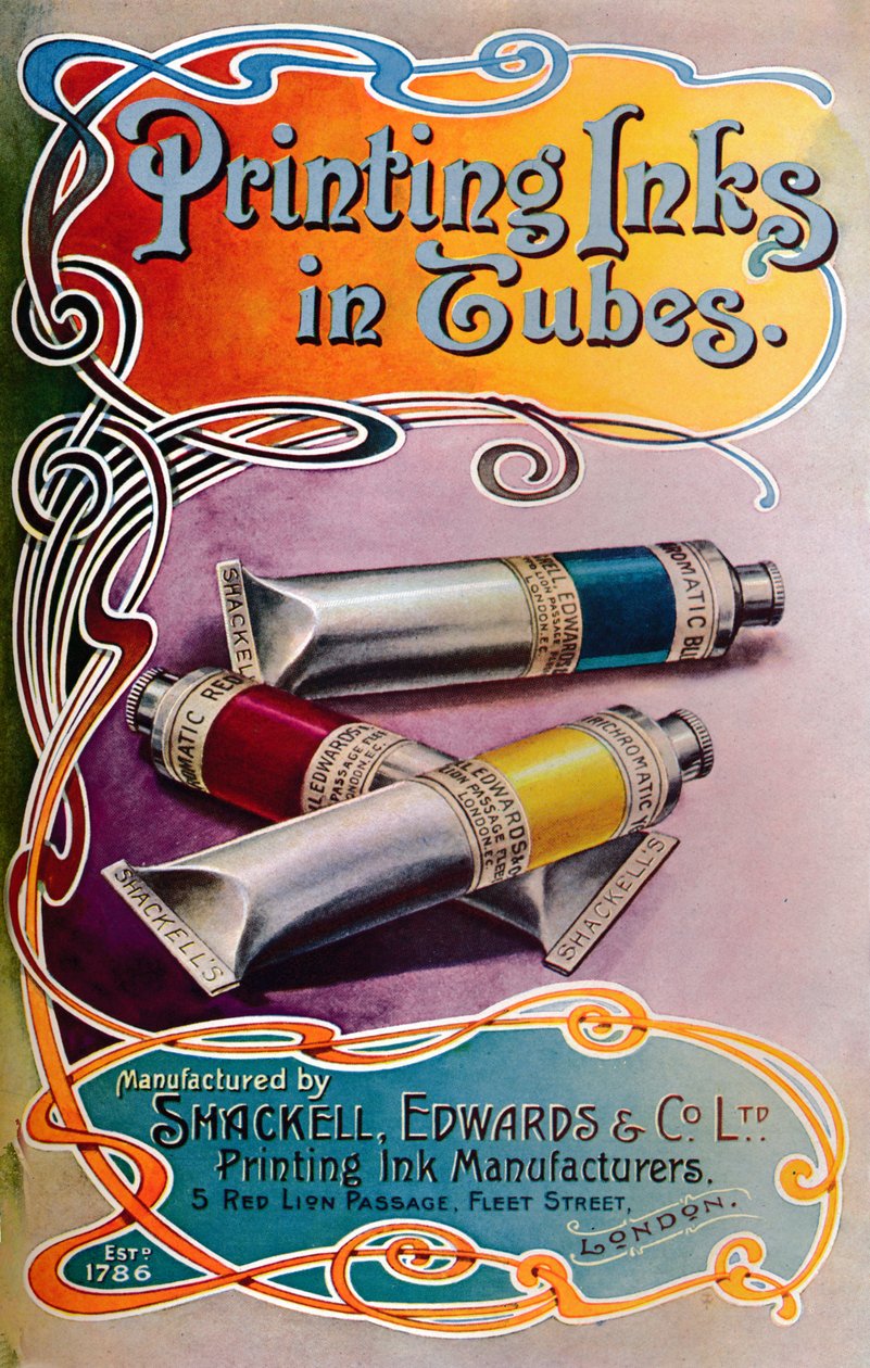 Tintas de impresión en tubos - anuncio de Shackell, Edwards & Co. Ltd., 1907 de Shackell Edwards and Co
