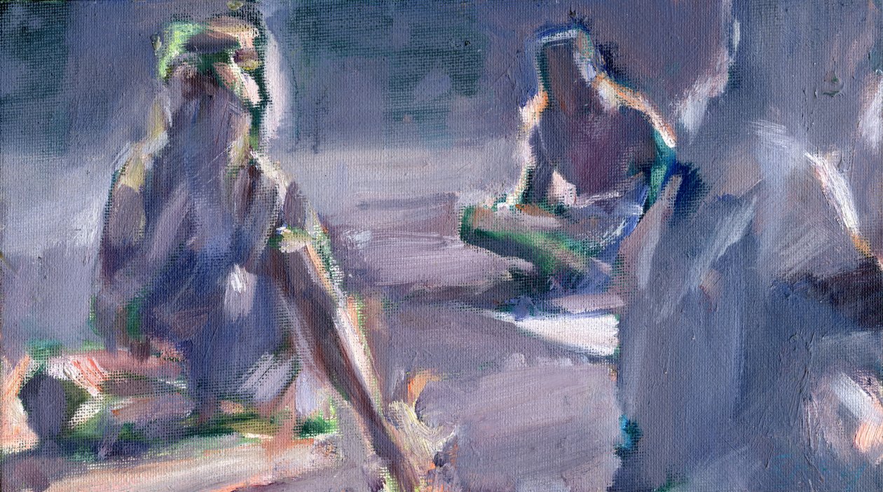 Chica en el parque, 2024 (óleo sobre tabla) de Shaun Carey