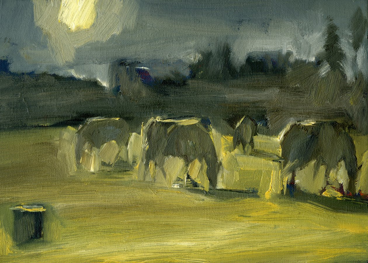 Caballos de invierno, 2024 (óleo sobre tabla) de Shaun Carey