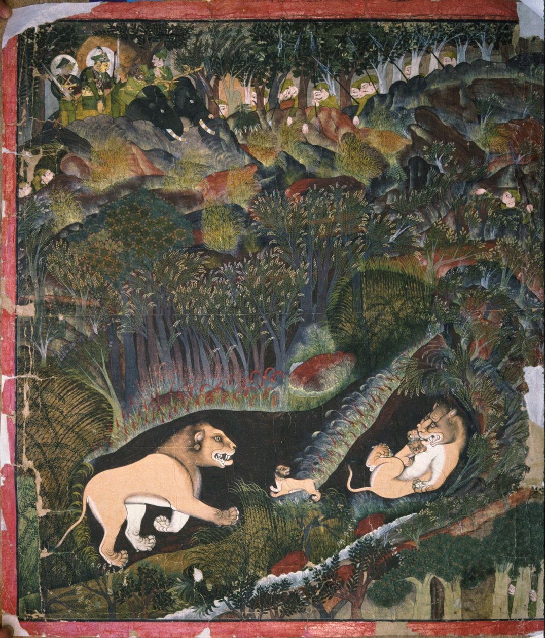 Brijnathji y Durjan Sal avistan una manada de leones de Shaykh Taju