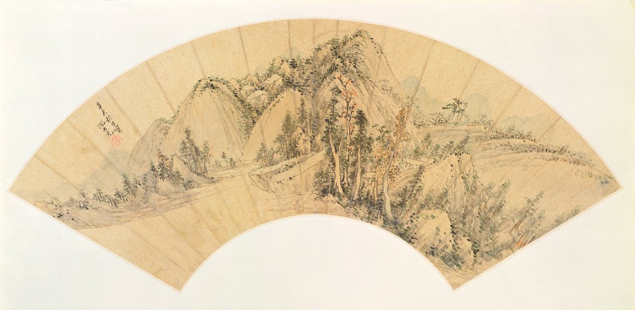 Abanico que representa un paisaje de Shen Shih-Chung