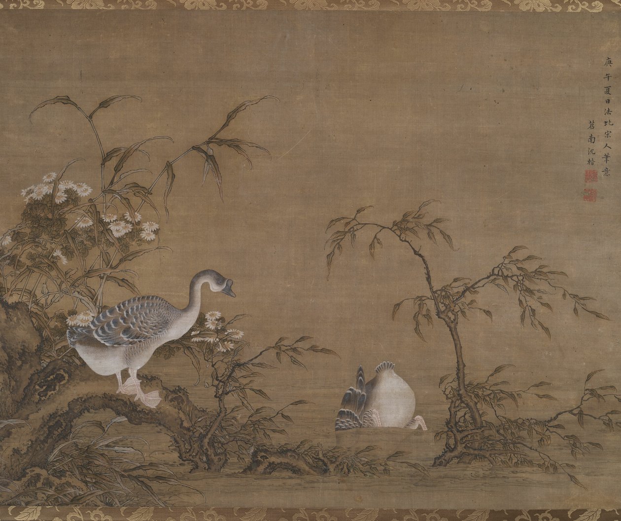 Gansos en la orilla del río de Shen Kai