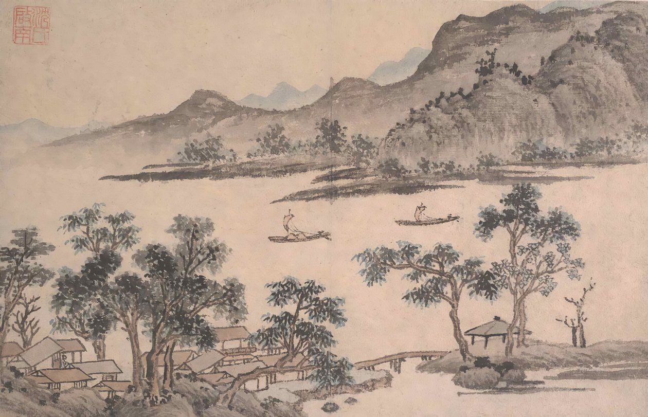 Paisaje con veleros de Shen Zhou