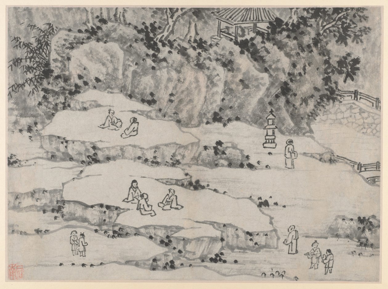 Doce vistas de la colina del tigre, Suzhou: La terraza de la piedra que asiente, la colina del tigre y el asiento de mil hombres de Shen Zhou