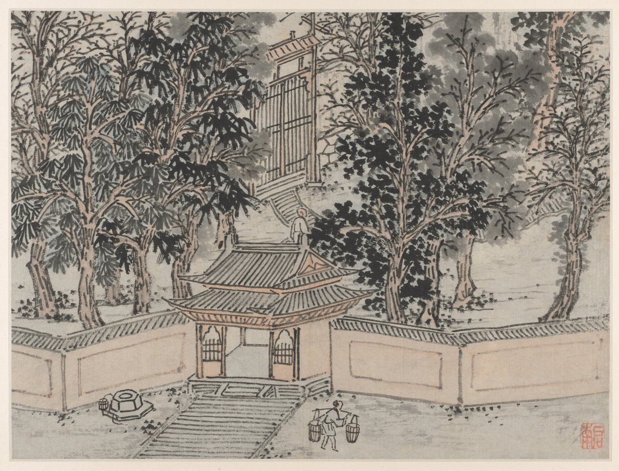 Doce vistas de la colina del tigre, Suzhou: Primavera de vuelo de tigre en la puerta trasera, después de 1490 de Shen Zhou