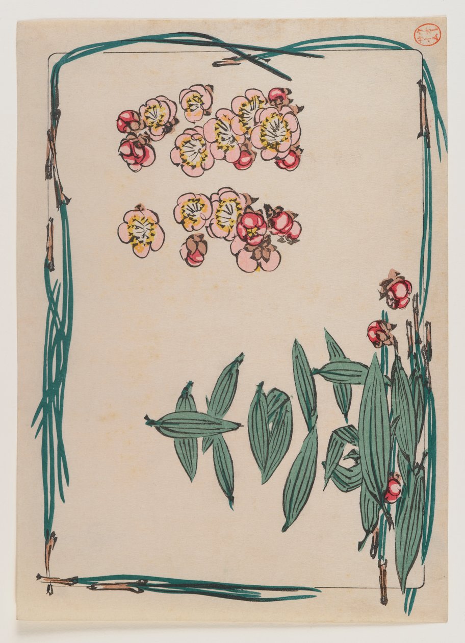 Flores de Cerezo con Borde de Agujas de Pino de la Serie Hana Kurabe de Shibata Zeshin
