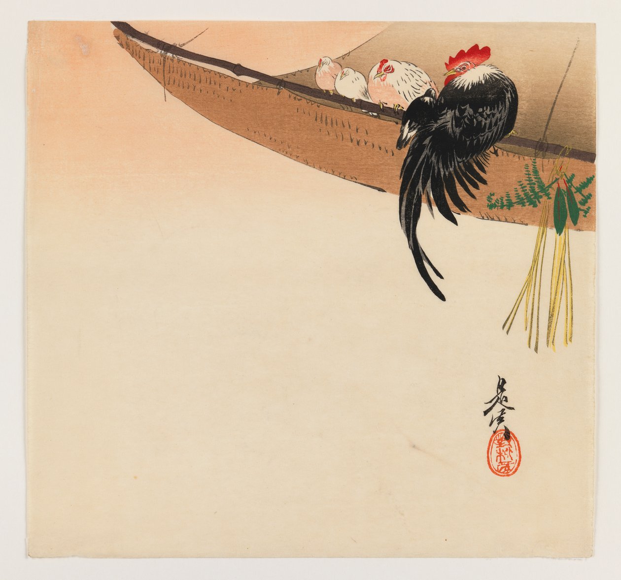 Gallinas y gallo con hamaca de la serie Hana Kurabe, c.1880 de Shibata Zeshin