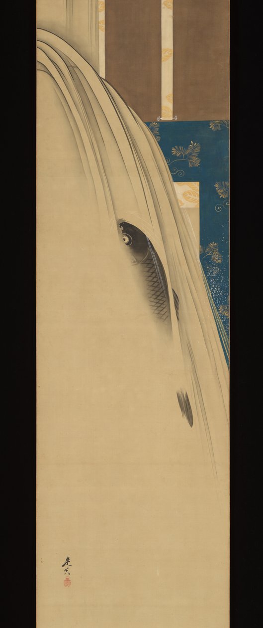Ein Karpfen, der einen Wasserfall hinaufsteigt de Shibata Zeshin