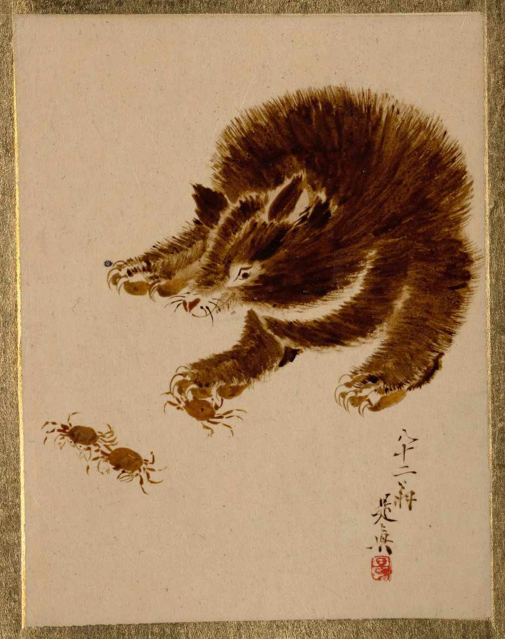 Oso y cangrejos de Shibata Zeshin