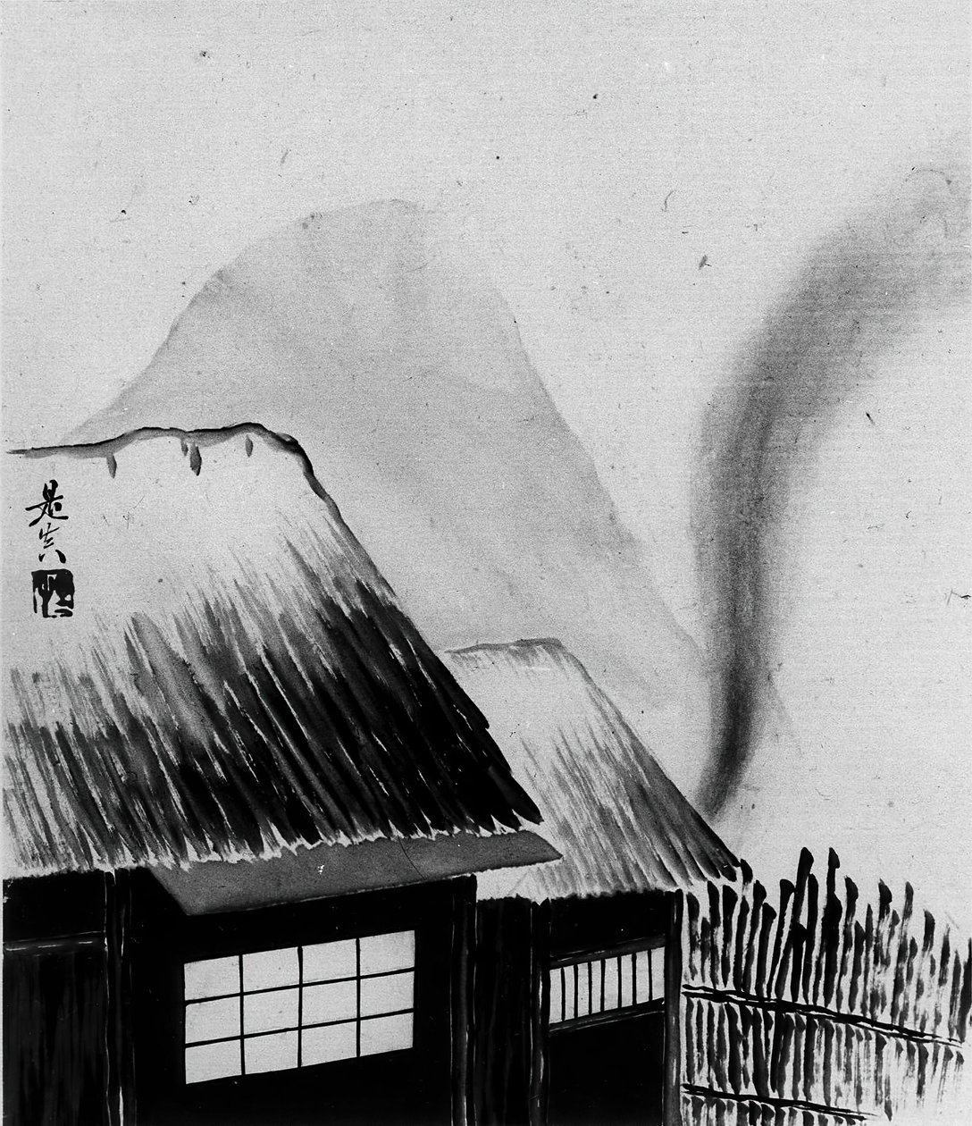 Cabaña y montañas, siglo XIX de Shibata Zeshin