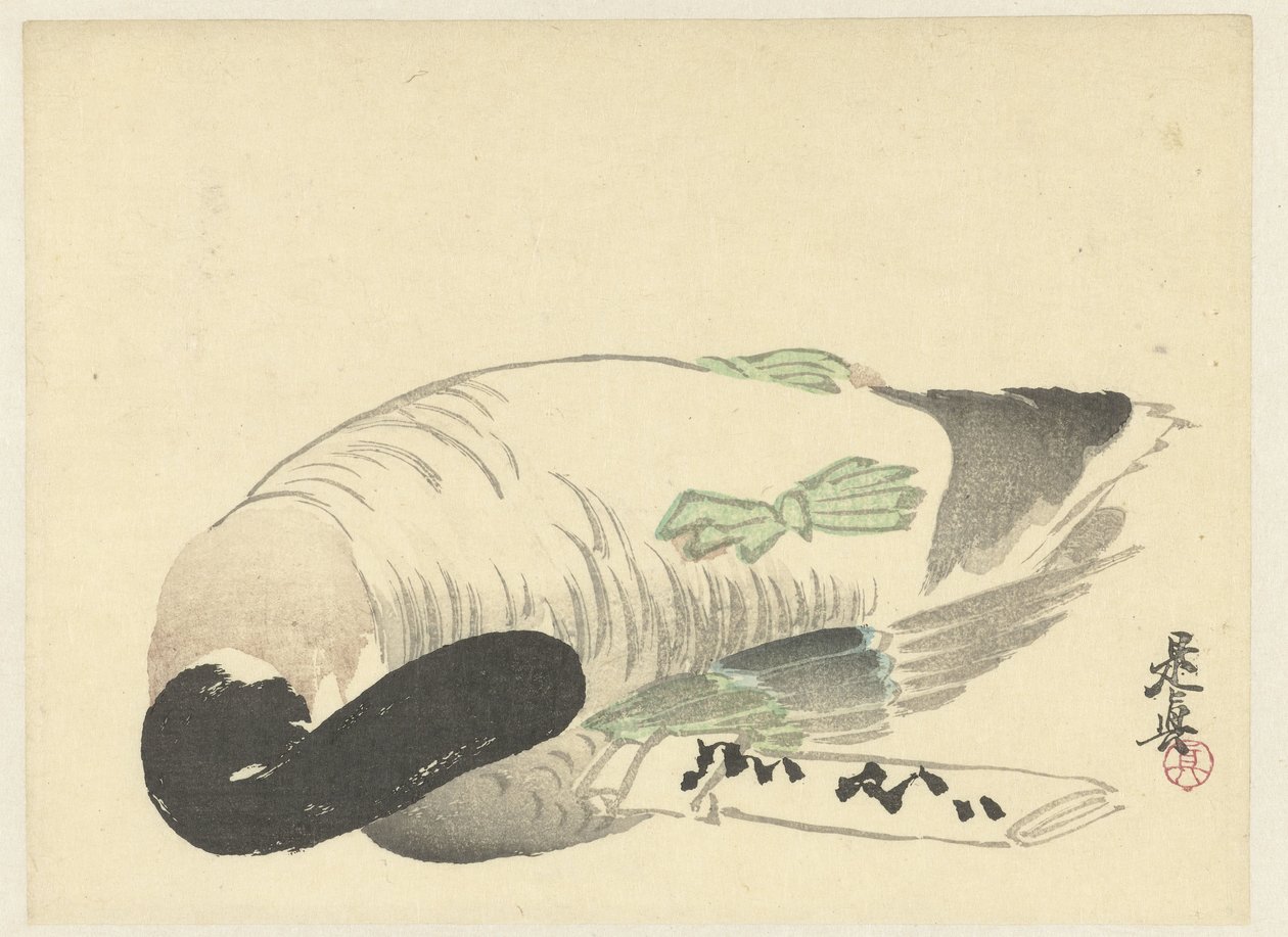 Pato muerto junto a carta doblada de Shibata Zeshin