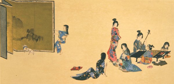 Grupo de mujeres durante la recreación, ilustración de la revista 