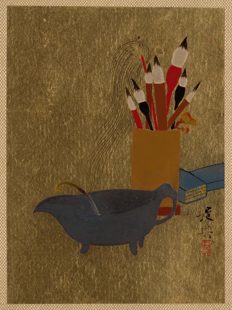 Kessel und Kiste mit Pinseln de Shibata Zeshin