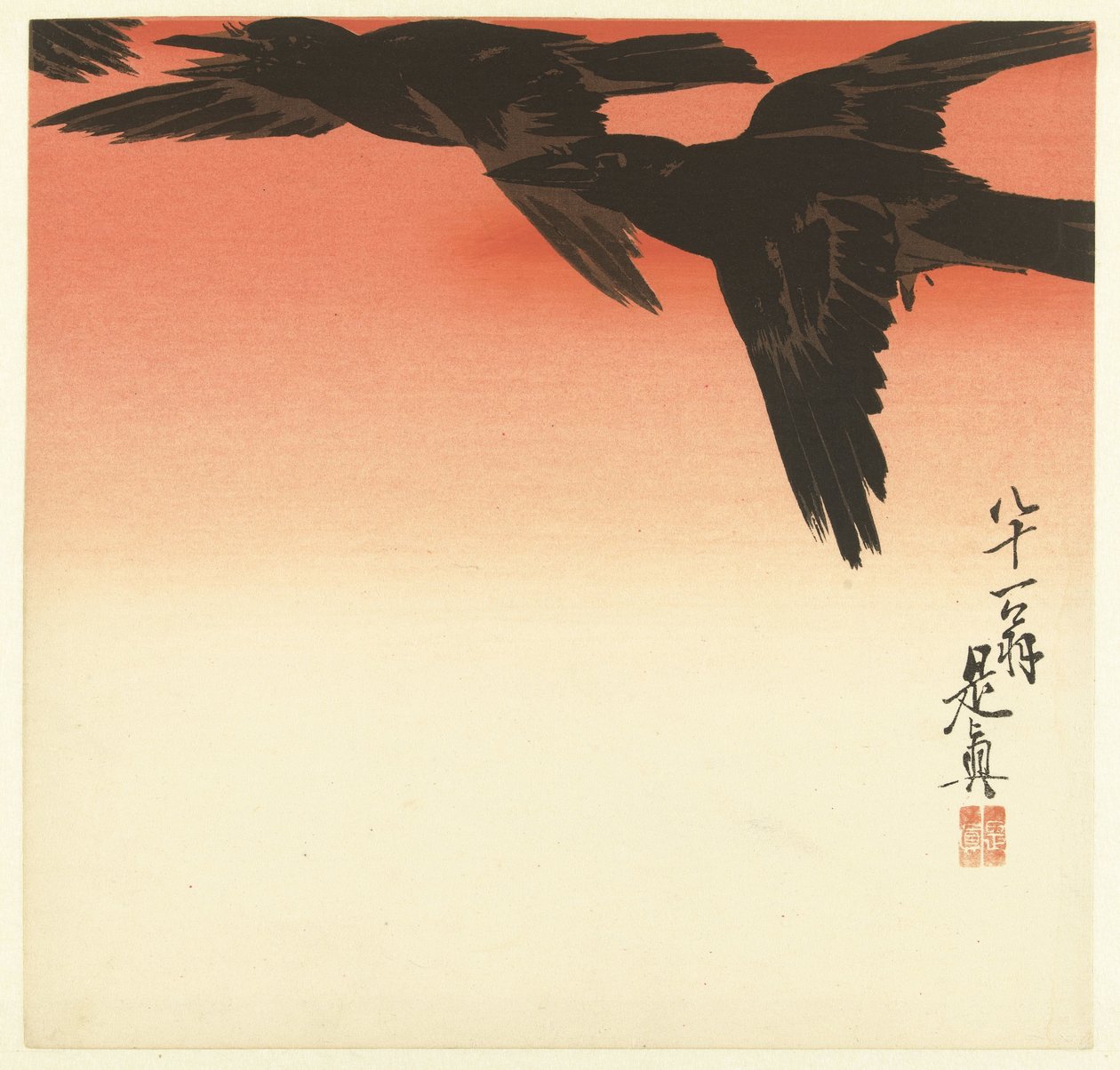 Cuervos contra un cielo rojo de Shibata Zeshin