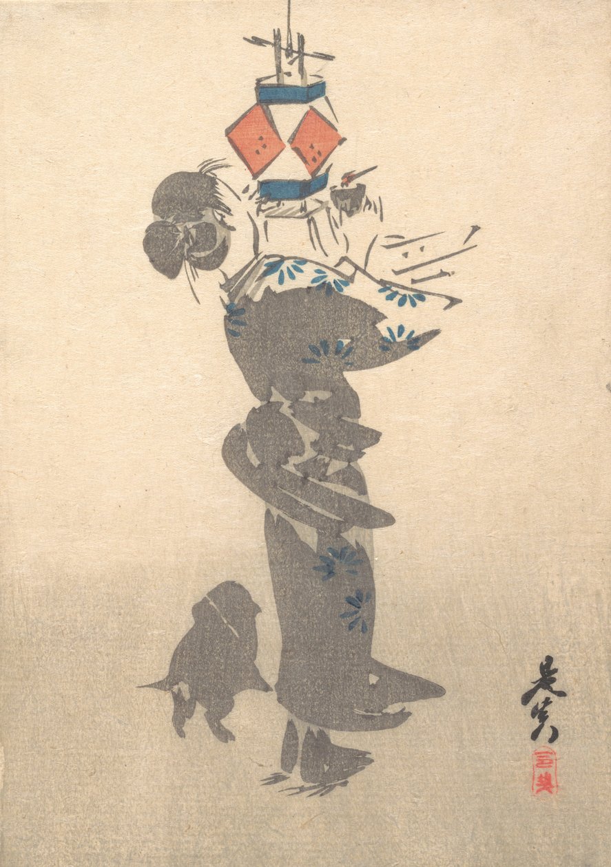 Encendiendo una linterna colgante para el Festival Obon, 1860 de Shibata Zeshin