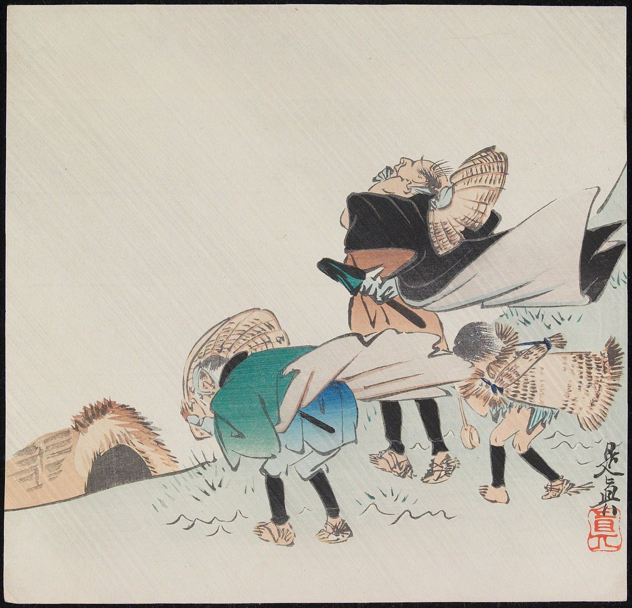 Viajeros en una tormenta de Shibata Zeshin