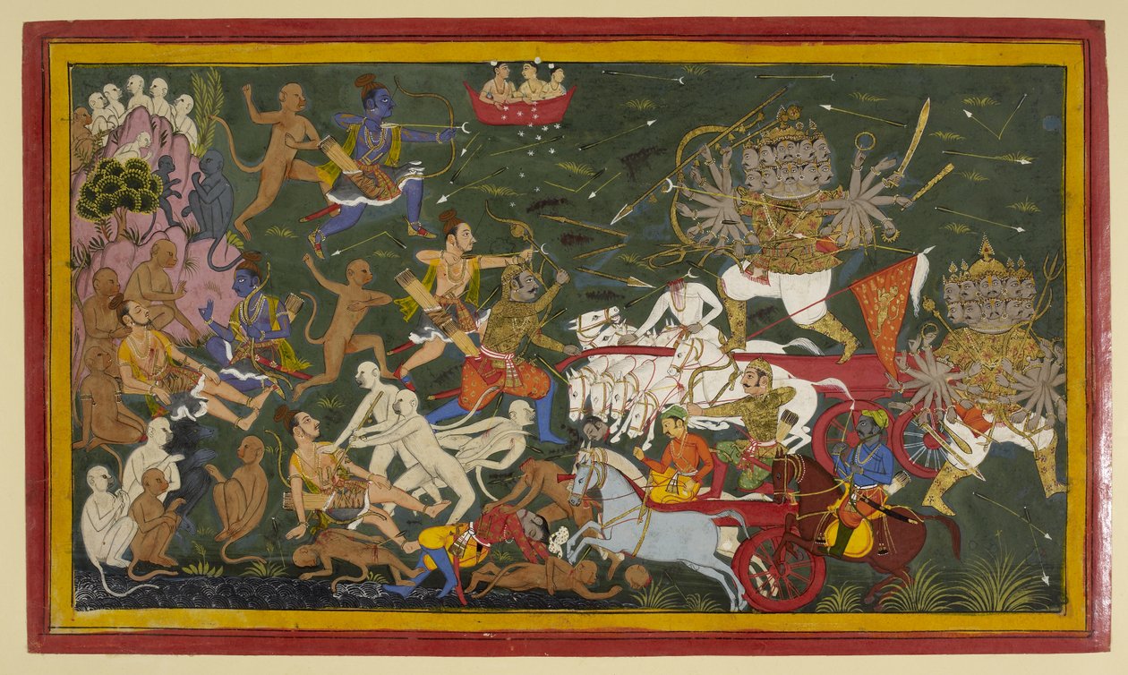 Agregar. 15297 (1) f.142r Luchando contra el Rey Demonio de diez cabezas Ravana, 