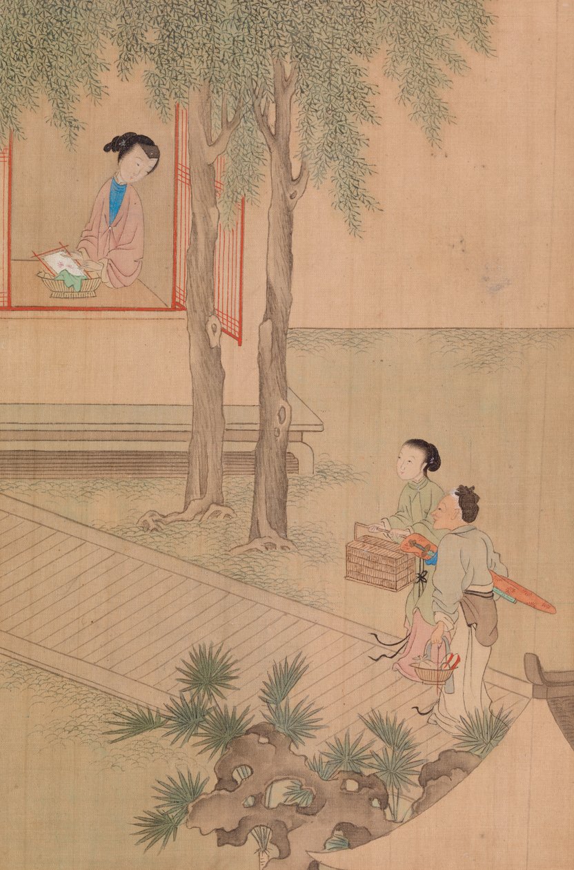 Dos Chicas con Jaula de Pájaros y Cesta de Shih Fu Chuiu Ying Shih Fu Chuiu Ying