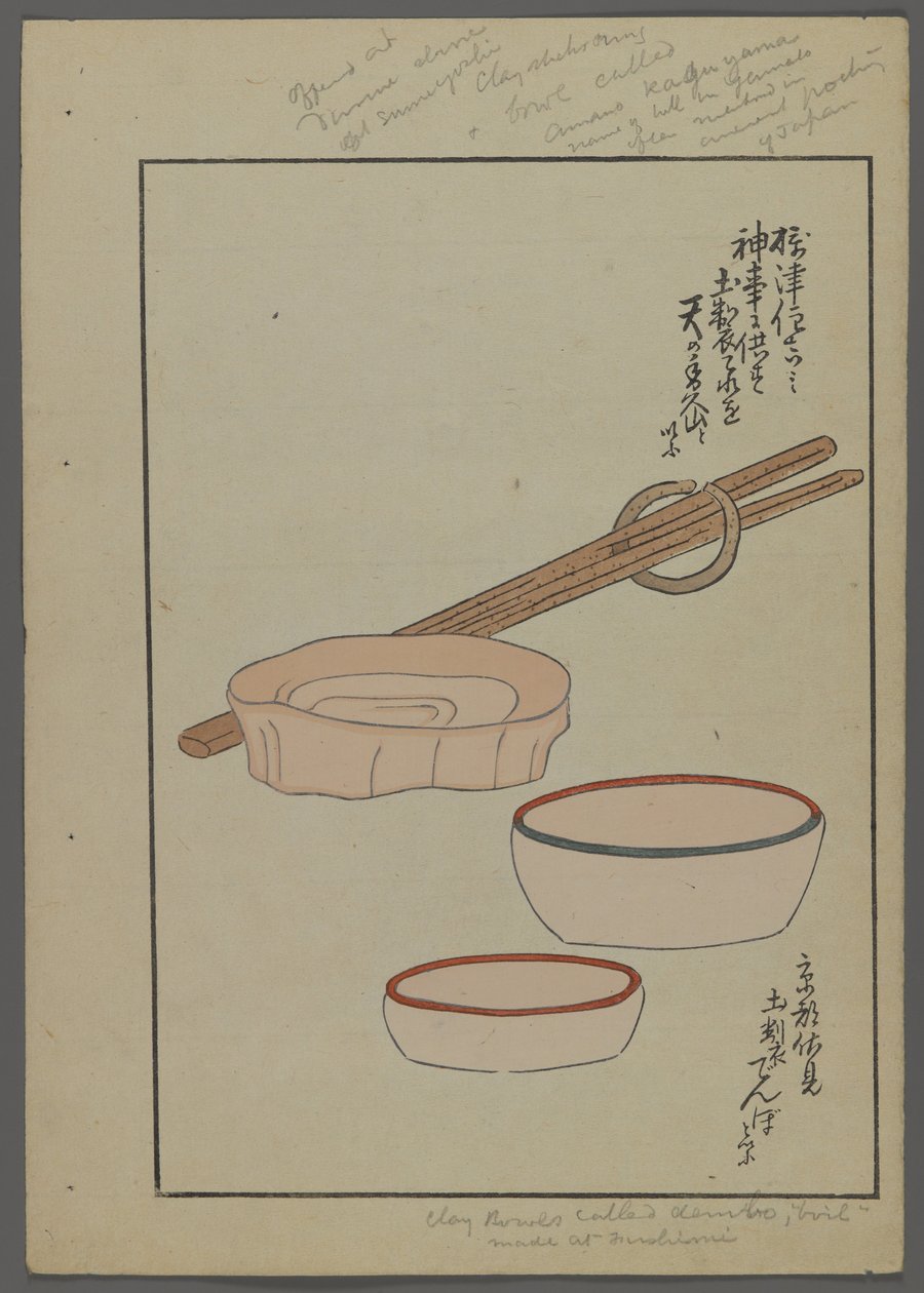 Juguetes japoneses, de Unai no tomo (Amigos de un niño) por Shimizu Seifu, 1891-1923. Tazones, palillos. de Shimizu Seifu