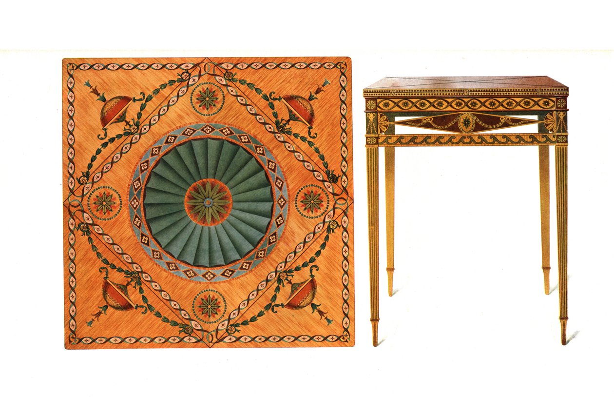 Mesa de cartas plegable incrustada de Shirley Charles Llewellyn Slocombe