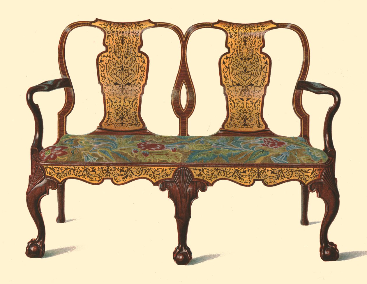 Sofá de nogal con incrustaciones de marquetería, 1905 de Shirley Charles Llewellyn Slocombe