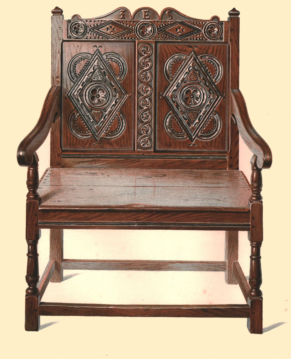 Silla doble de roble galés, 1904 de Shirley Charles Llewellyn Slocombe