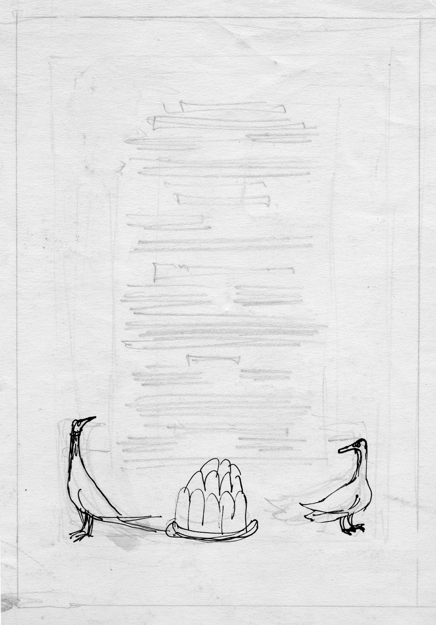 Pájaros y gelatina, diseño de menú de Shirley Markham