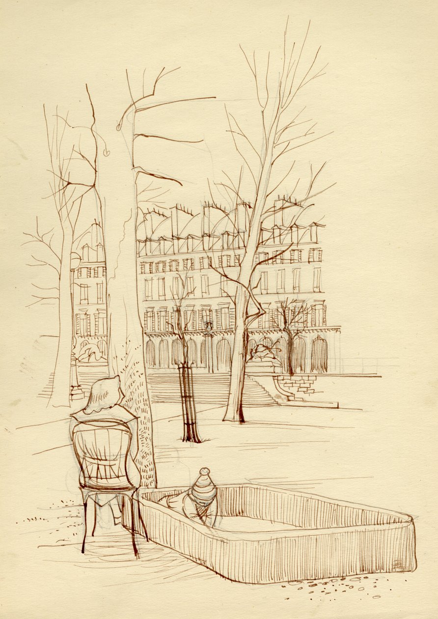 Niño jugando en el arenero, París, Francia, c. 1951 de Shirley Markham