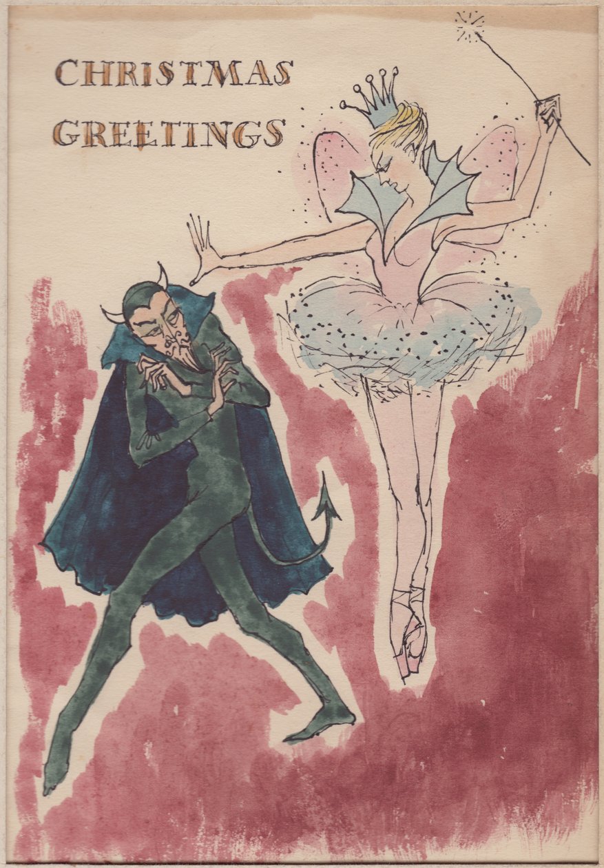 Diablo y hada, tarjeta de Navidad, 1952 de Shirley Markham