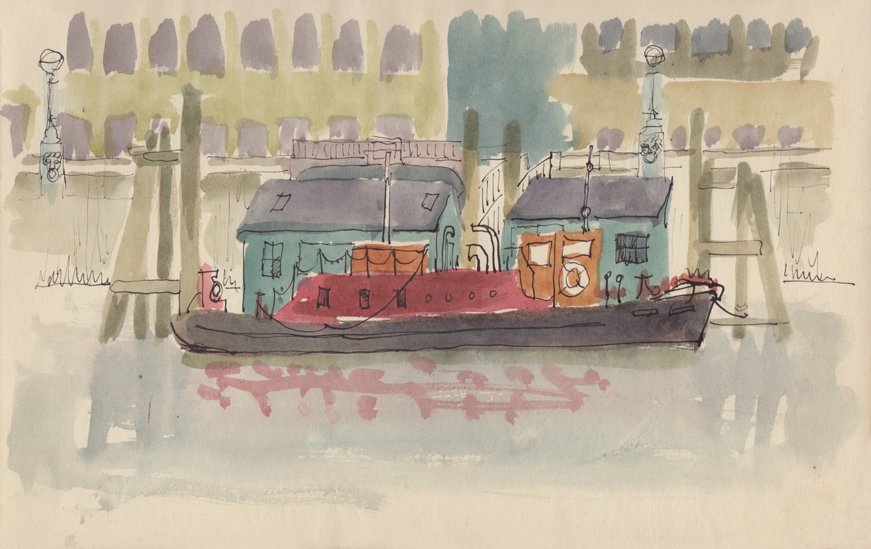 Muelle flotante en el río Támesis en Londres, c1950 de Shirley Markham