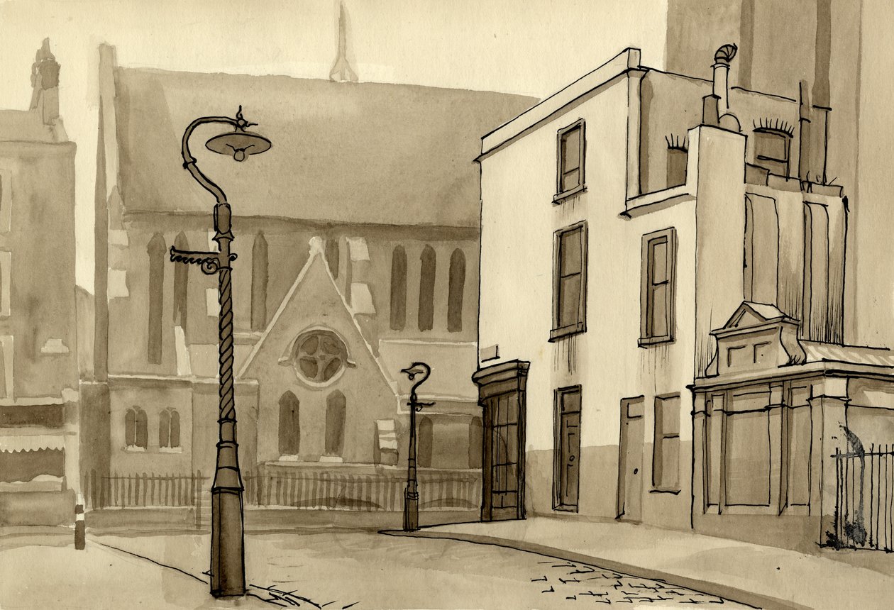 Farola e iglesia, c. 1951 de Shirley Markham