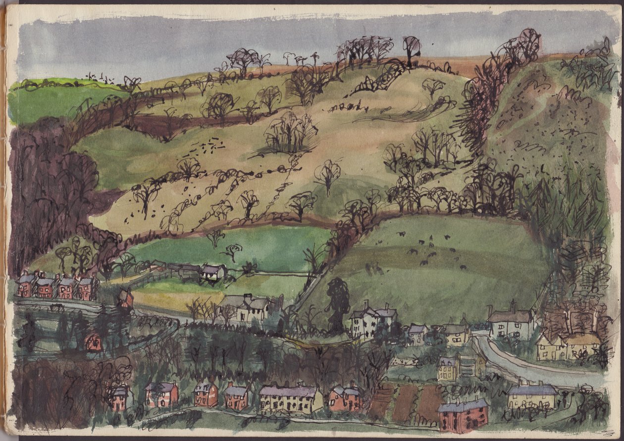 Pueblo y campos, c1950 de Shirley Markham
