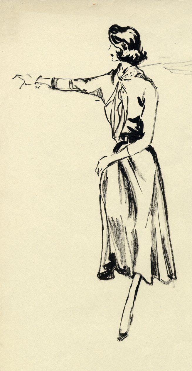 Mujer con falda larga con el brazo extendido, c. 1950 de Shirley Markham
