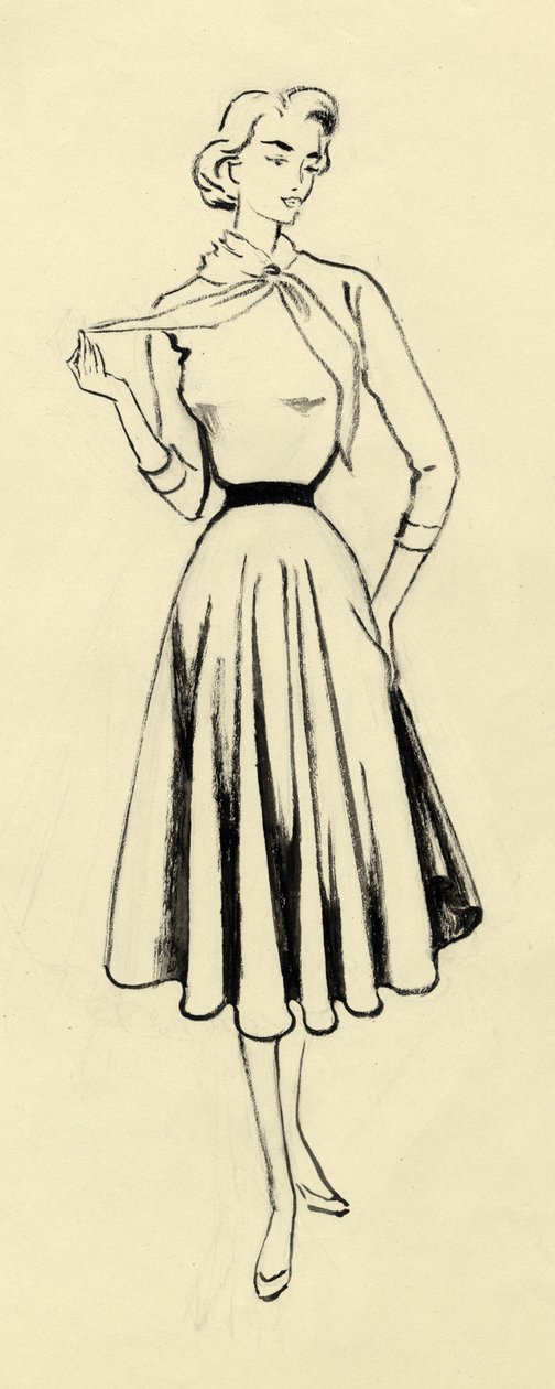 Mujer con suéter y falda amplia de Shirley Markham