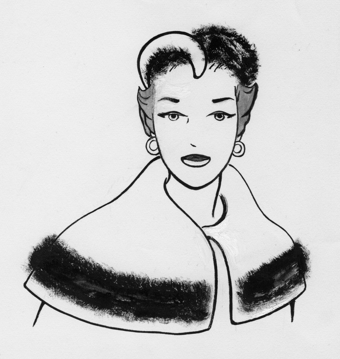 Mujer con capa adornada con piel y sombrero a juego, c. 1950 de Shirley Markham