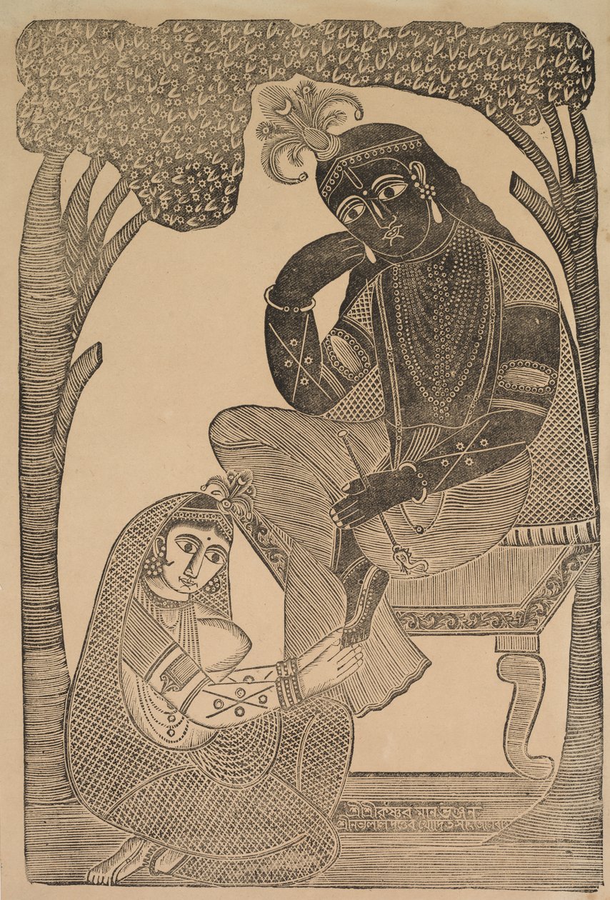 Radha acariciando los pies de Krishna, 1800s de Shri Gobinda Chandra Roy