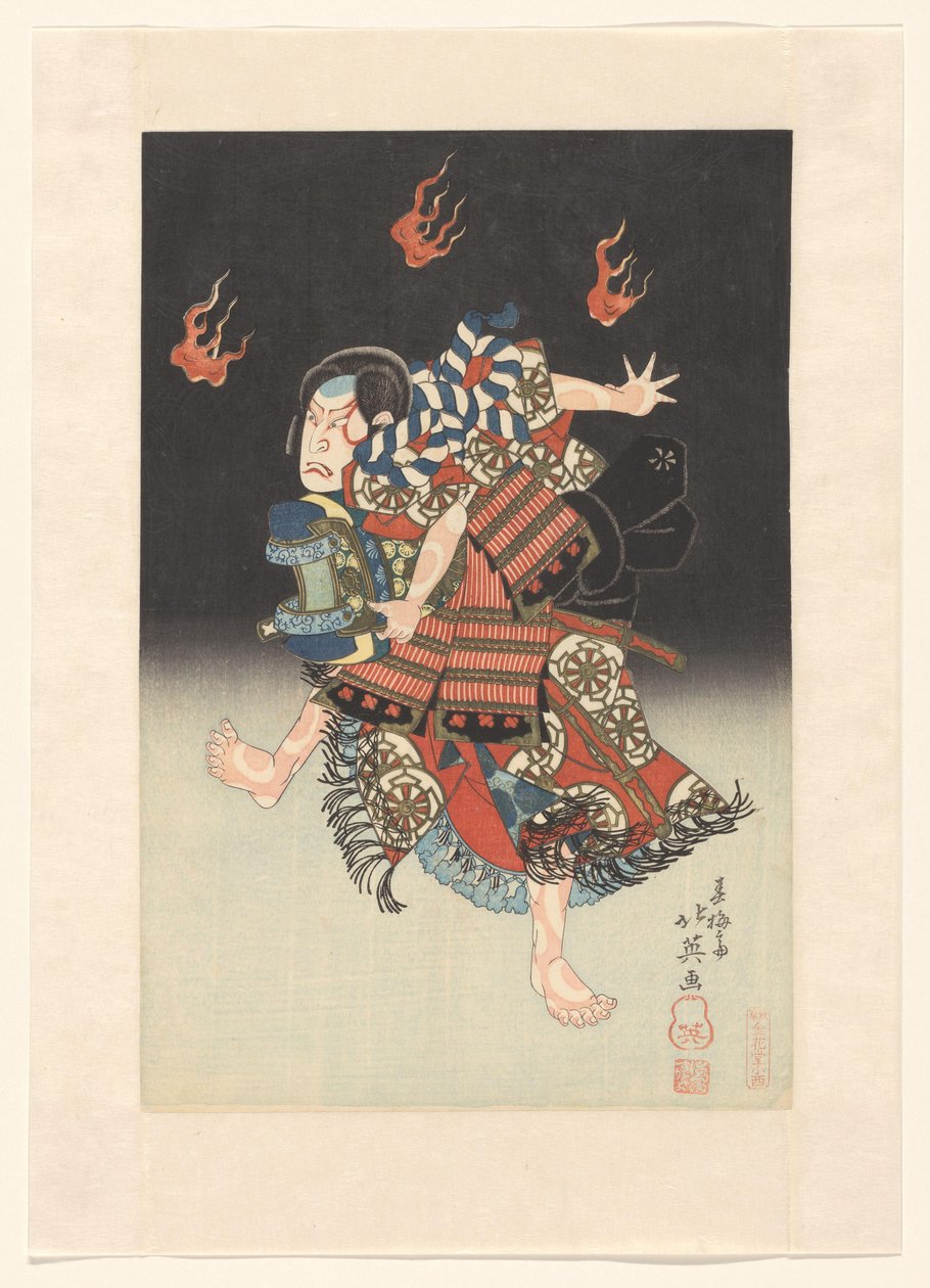 Nakamura Shikan II als de vos (kitsune) Genkurô en het toneelstuk ‘Hanayagura hitome senbon’, Teatro Naka de Shunbaisai Hokuei