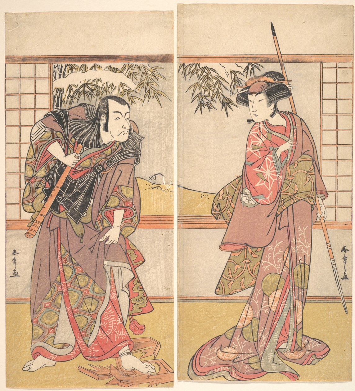 Actores de Kabuki Osagawa Tsuneyo II e Ichikawa Danjuro V de Shunsho