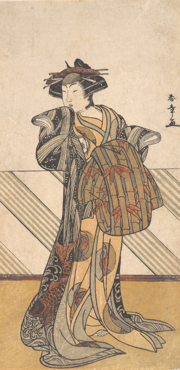 El cuarto Iwai Hanshiro como una cortesana vestida con un kimono rosa, ca. 1778 de Shunsho