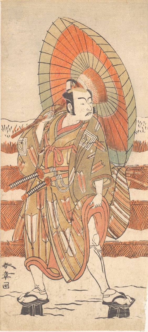 El segundo Ichikawa Yaozo como un samurái de pie en la nieve, probablemente 1774 de Shunsho