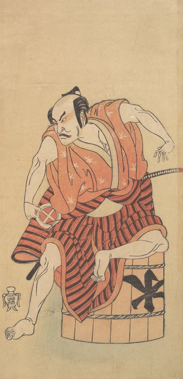 El tercer Otani Hiroemon como un Otokodate sentado sobre una tina invertida, 1768 o 1769 de Shunsho