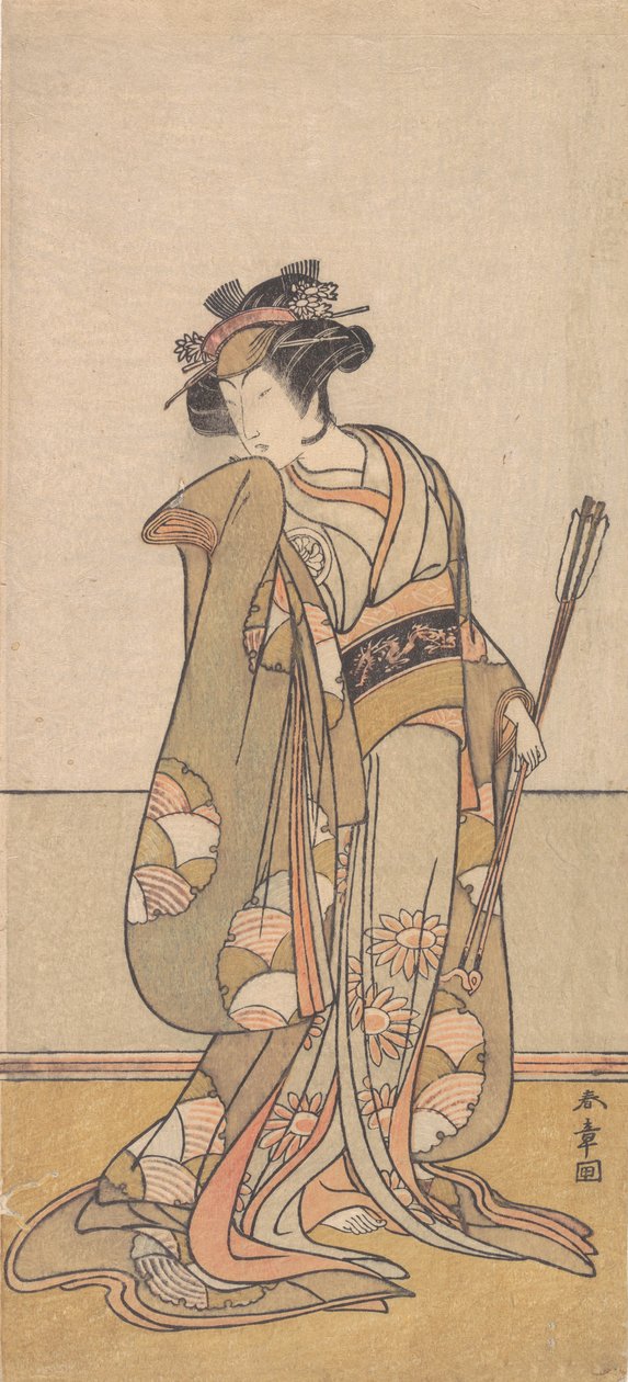 El tercer Segawa Kikunojo como una mujer caminando hacia la derecha, 1774 o 1775 de Shunsho