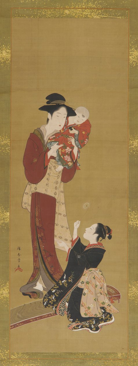 Mujer, un bebé y una niña de Shunsho