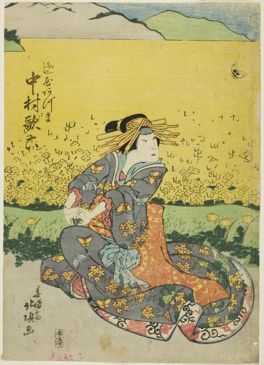 El actor Nakamura Karoku I como Fujiya Azuma de Shunshosai Hokucho