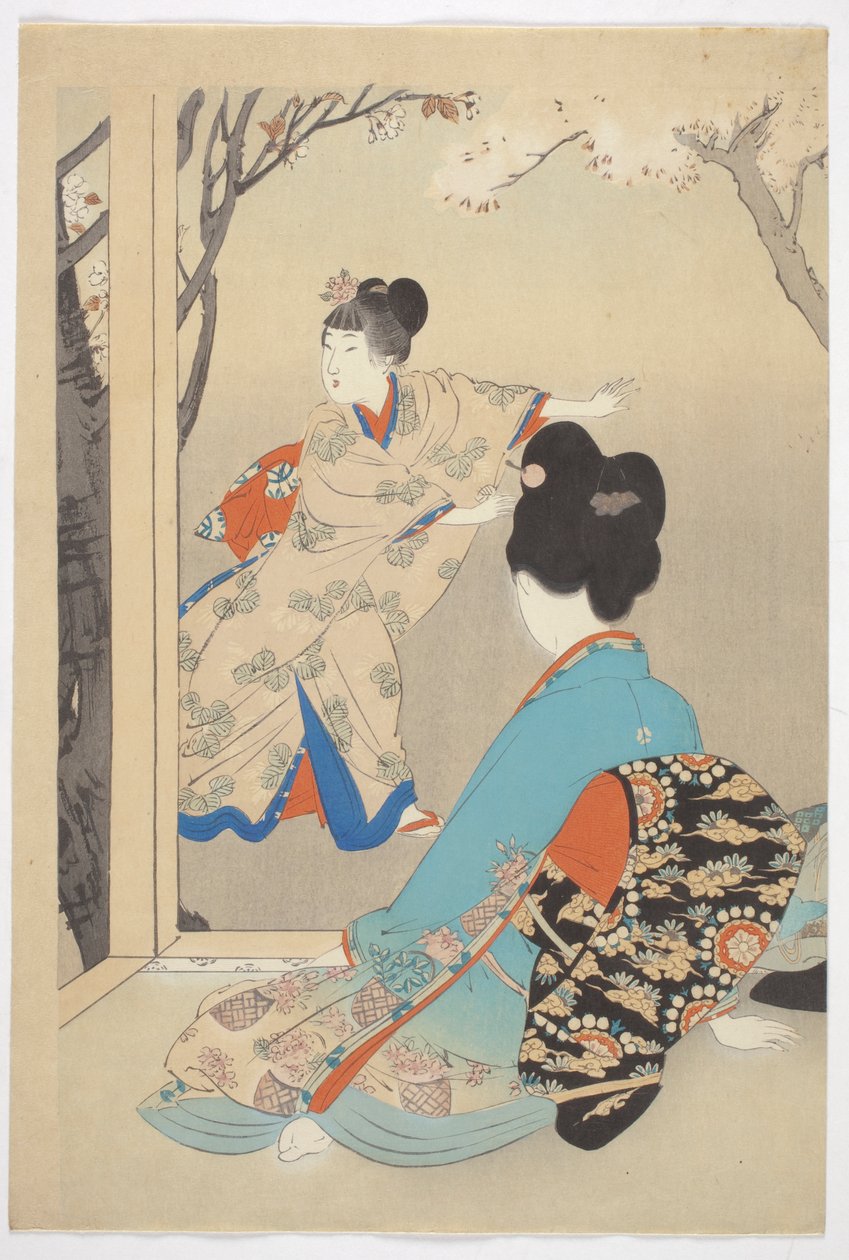 Tres cerezos en flor, de la serie "Bellezas de los 12 meses". de Shuntei Miyagawa